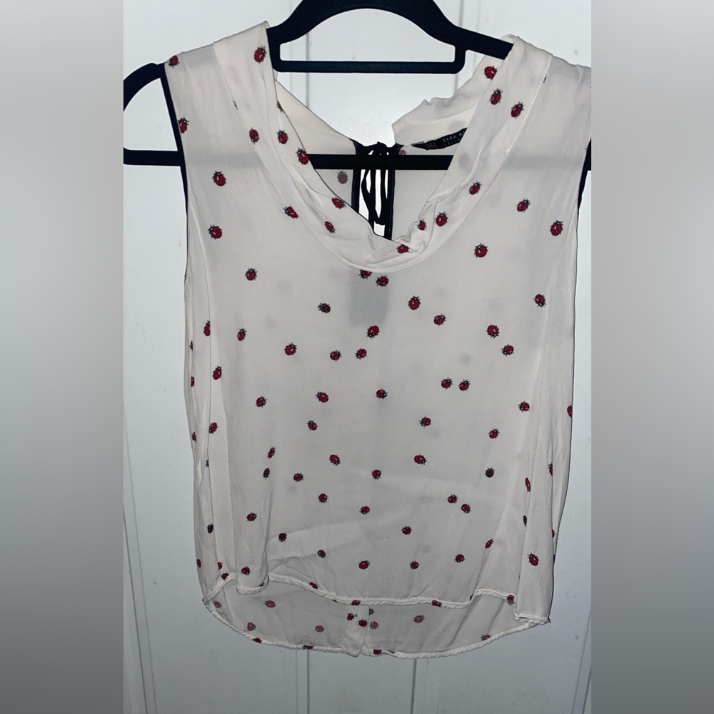 Zara Cream Blouse with Red Polka Dots